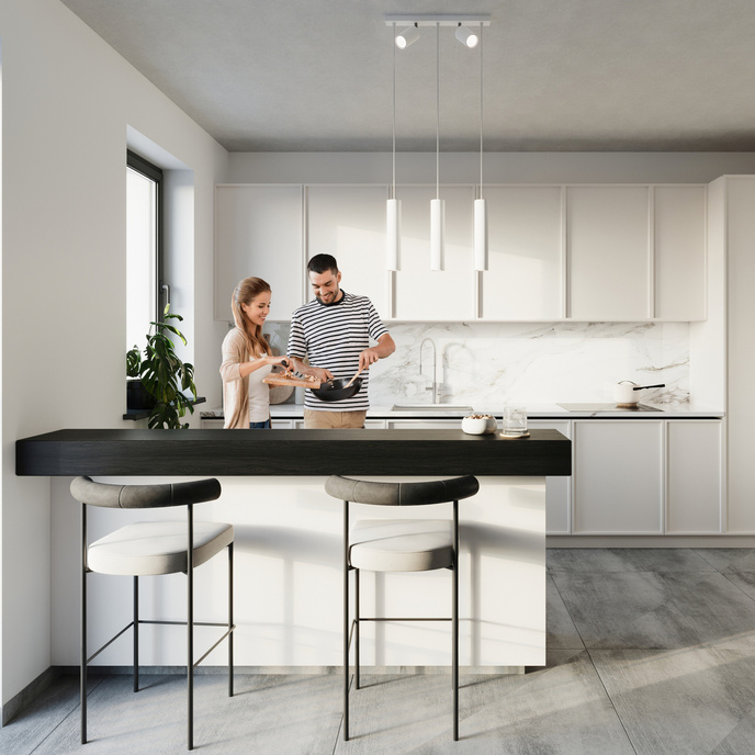 RING 3 taklampa vit + 5x LED-lampa GU-10 4000K Kall 7W 630lm