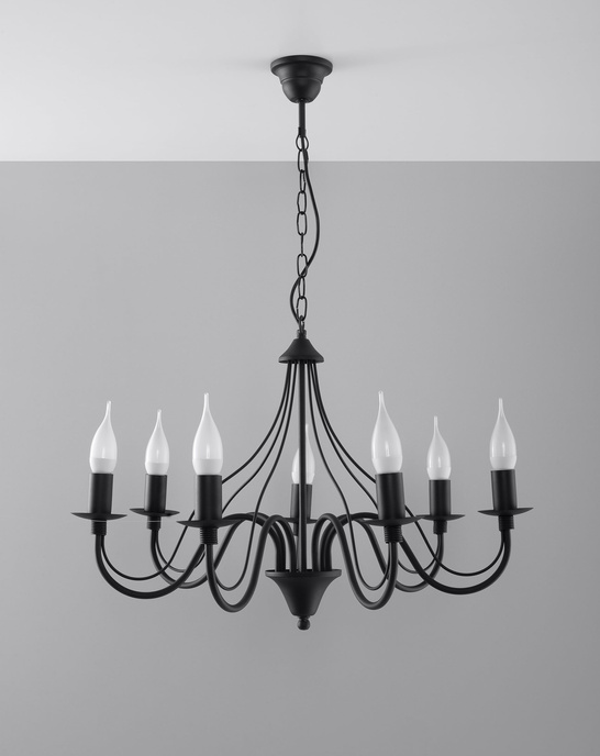 Ljuskrona MINERWA 7 svart + 7x LED-lampa E14 4000K Kall 7,5W 650lm