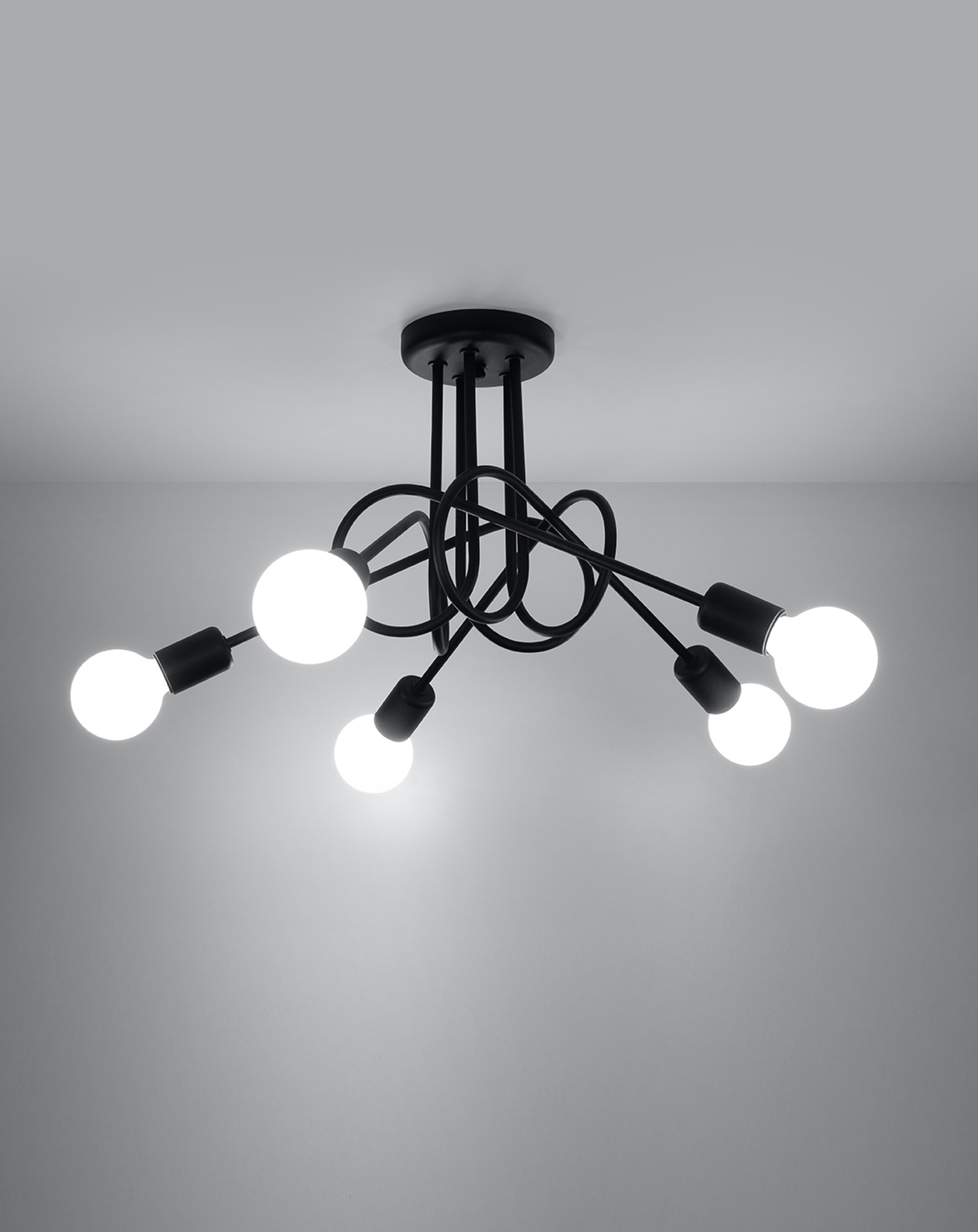Ljuskrona SUPEŁ 5 svart + 5x LED-lampa E27 4000K kall 7,5W 650lm