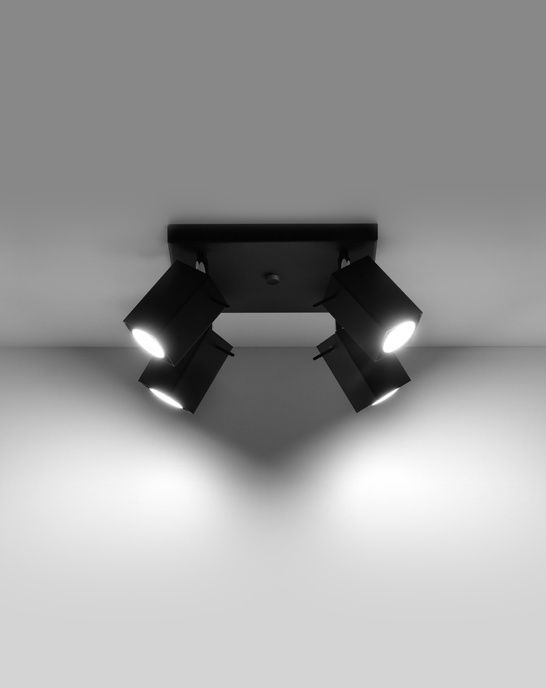 Plafond MERIDA 4 svart + 4x LED-lampa GU-10 3000K varm 7W 620lm