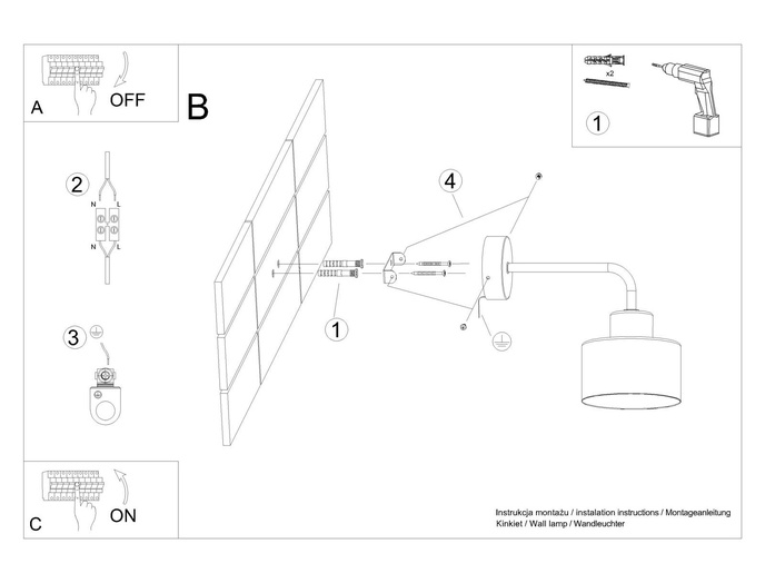 Vägglampa SAVAR 1 svart + 1x LED-lampa E27 3000K varm 7,5W 620lm