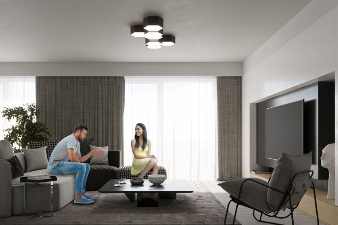 Plafond SUNDE 11 svart + 2x LED-lampa E27 3000K varm 7,5W 620lm