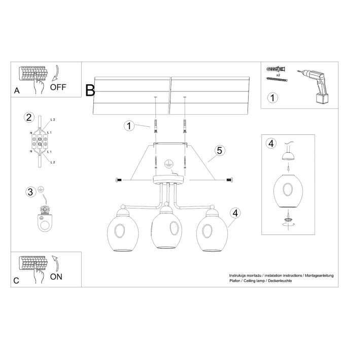 FILLAN 3 ljuskrona svart