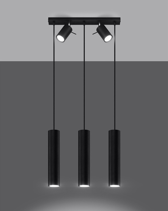 RING 3 svart taklampa + 5x GU-10 3000K varm 7W 620lm LED-lampa