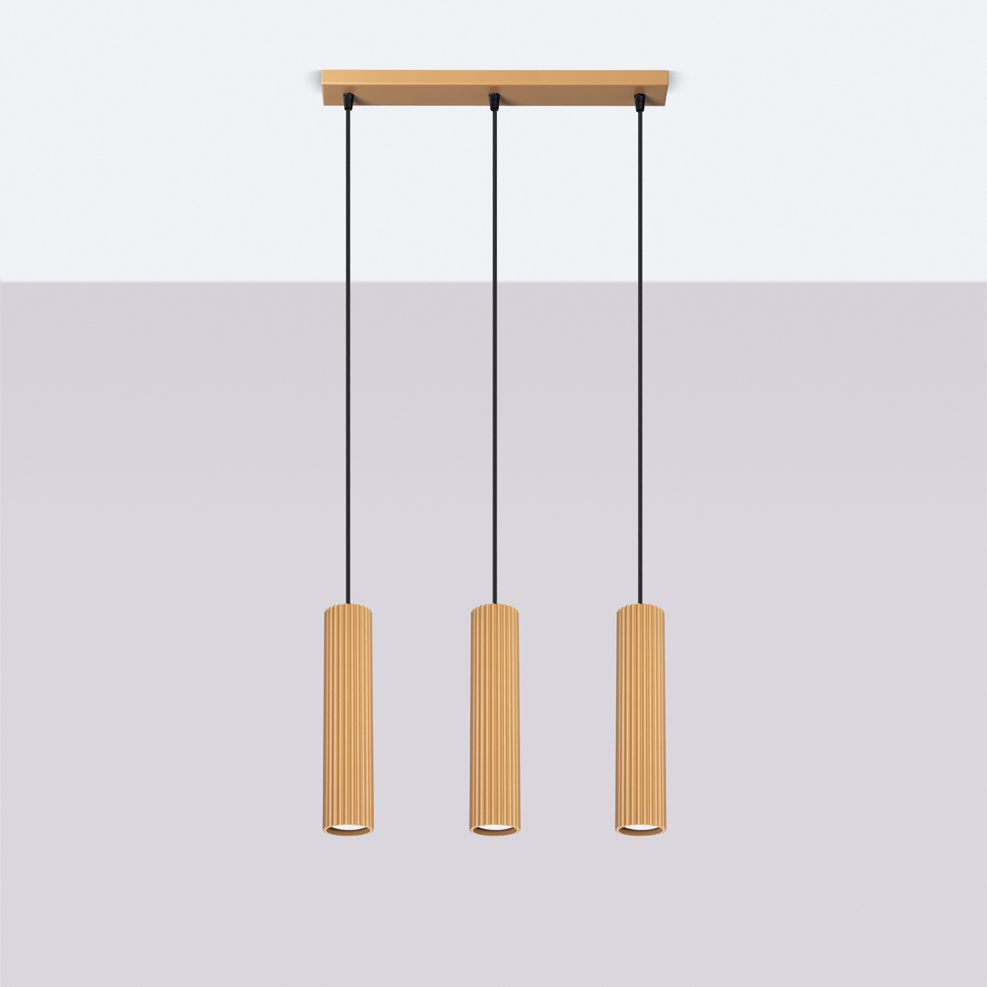 Pendellampa KARBON 3L guld + 3x LED-lampa GU-10 3000K varm 7W 510lm