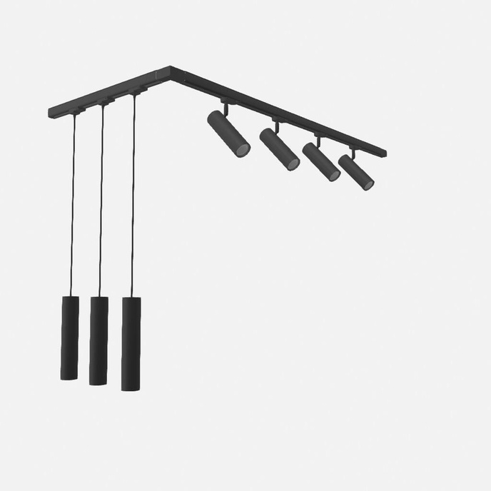 Tak-/pendelbelysning, 7 spotlights, 3-fas strömskenesystem, DIREZIONE/LAGOS, LED 49W 3000K