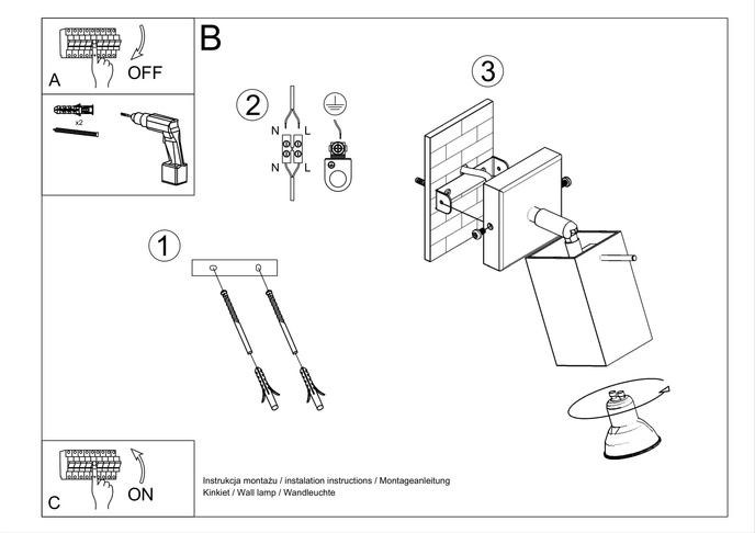 Vägglampa MERIDA 1 svart + 1x LED-lampa GU-10 3000K varm 7W 620lm