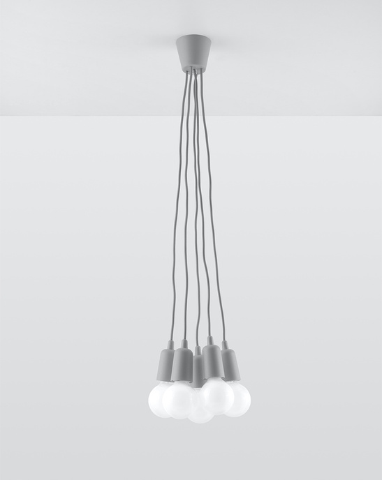 DIEGO 5 taklampa grå + 5x LED-lampa E27 4000K Cold 7,5W 650lm