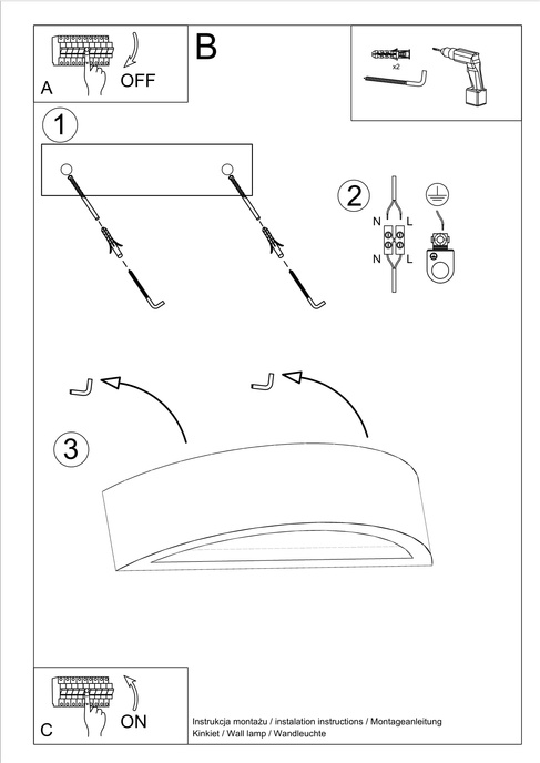 Vägglampa ATENA betong + 1x LED-lampa E27 4000K Cold 7,5W 650lm