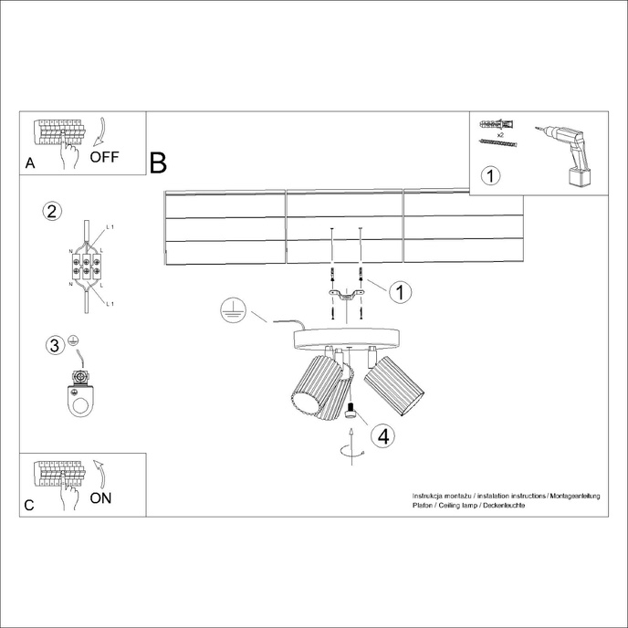 Plafond KARBON 3P olivgrön + 3x LED-lampa GU-10 3000K varm 7W 510lm