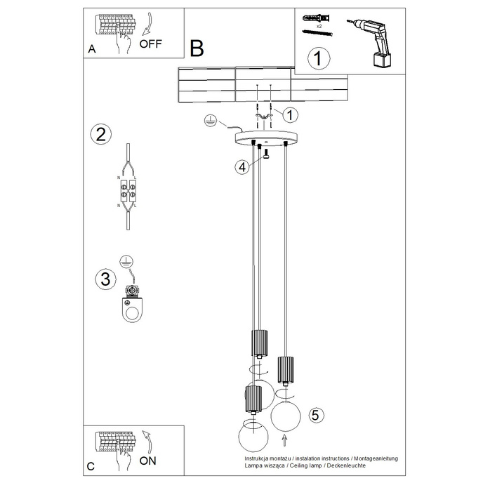 HALO 3P taklampa vit + 3X LED-lampa G9 4000K kall 4,5W 460lm