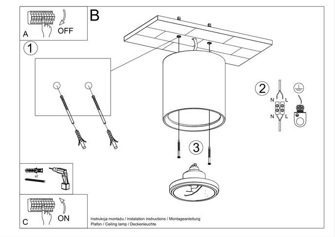 Keramisk plafond KALU vit + 1x LED-lampa GU10 AR111 4000K COLD 10W 850lm