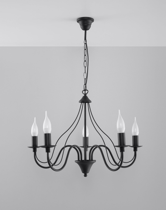 Ljuskrona MINERWA 5 svart + 5x LED-lampa E14 4000K Kall 7,5W 650lm