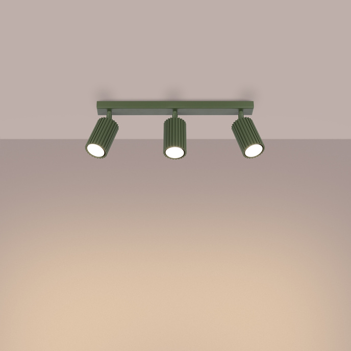 Plafond KARBON 3L olivgrön + 3x LED-lampa GU-10 3000K varm 7W 510lm