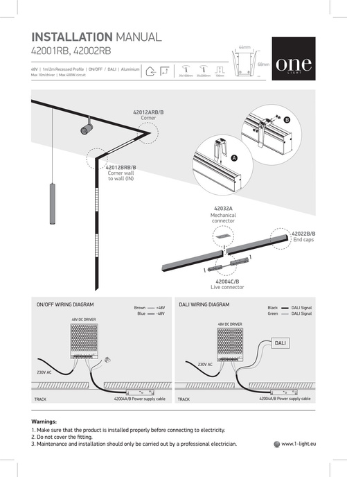 Magnetisk infälld skena 2m svart MIDI ON/OFF DALI 48V