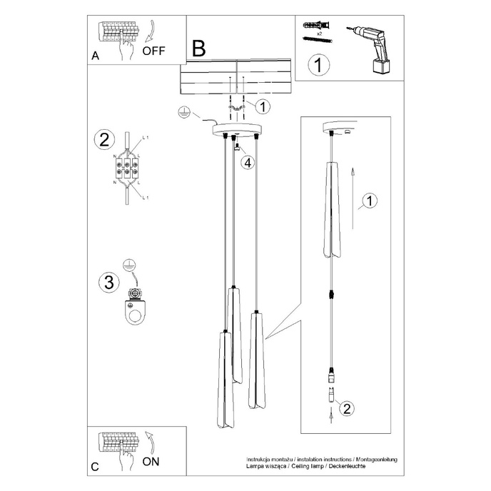 PRYSM 3P taklampa vit + 3x LED-lampa G9 3000K varm 4,5W 450lm