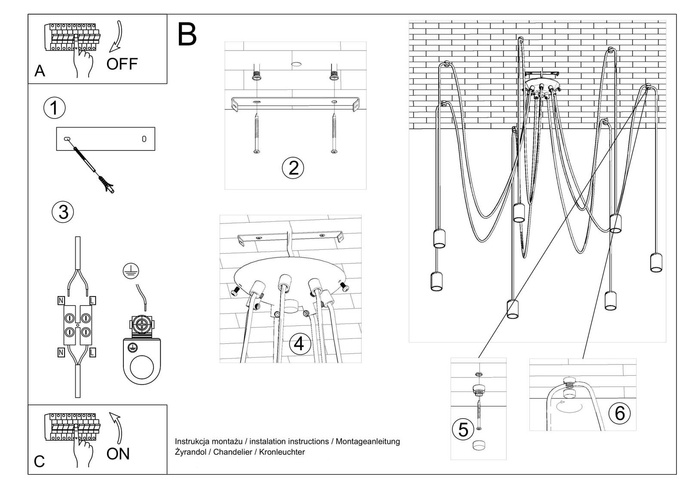 Pendellampa EDISON 7 svart + 7x LED-lampa E27 4000K Cold 7,5W 650lm