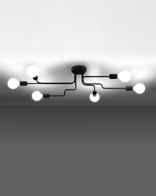 Ljuskrona VECTOR 6 svart + 6x LED-lampa E27 4000K Kall 7,5W 650lm