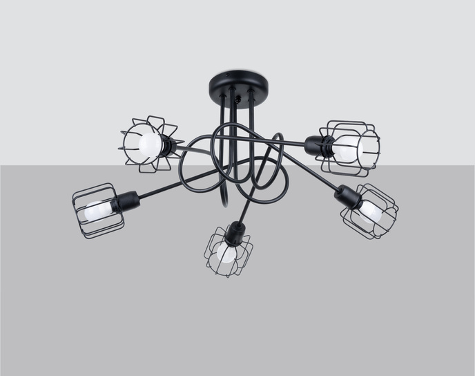 Ljuskrona BELUCI 5S svart + 5x LED-lampa E14 3000K varm 7,5W 620lm
