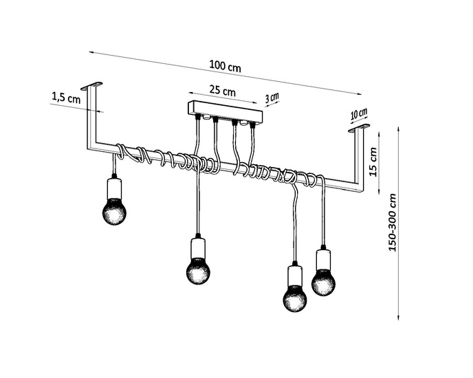 Ljuskrona SALAMANCA 4 svart + 4x LED-lampa E27 4000K Kall 7,5W 650lm