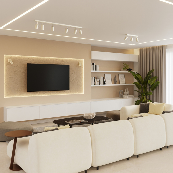 Plafond RING 4L beige + 4x LED-lampa GU-10 3000K varm 7W 510lm