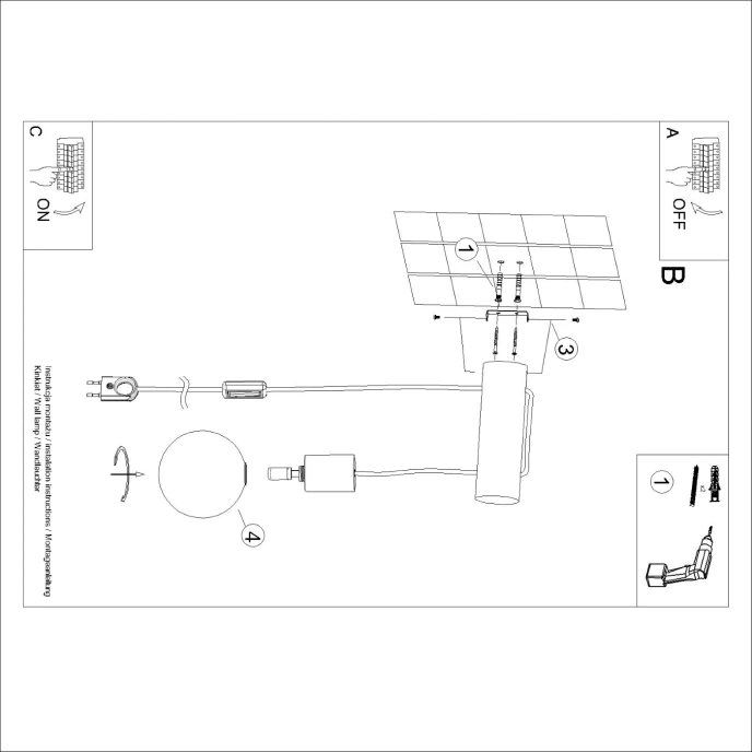 NIMBI G9 vägglampa med on/off-strömbrytare