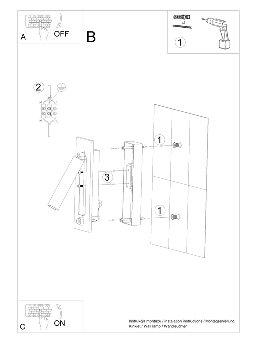 Vägglampa ENIF svart + 1x LED-lampa G9 4000K Cold 4,5W 530lm
