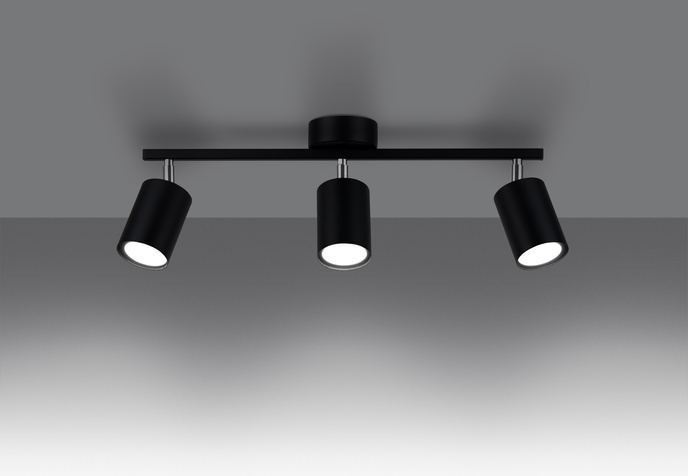 Plafond LEMMI 3 svart + 3x LED-lampa GU-10 3000K varm 7W 510lm