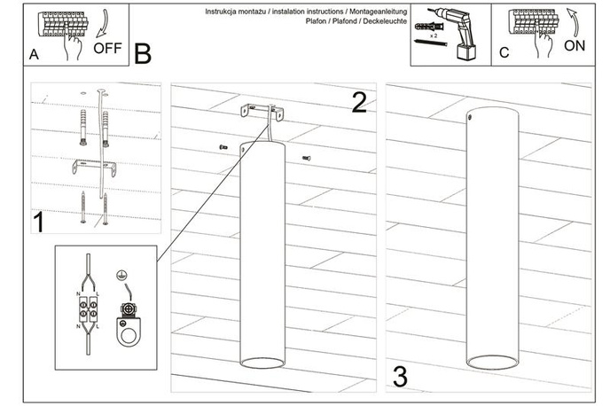 Plafond LAGOS 60 svart + 1x LED-lampa GU-10 3000K varm 7W 620lm