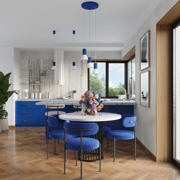 Pendellampa ESTRIA 3P vit/ultramarin