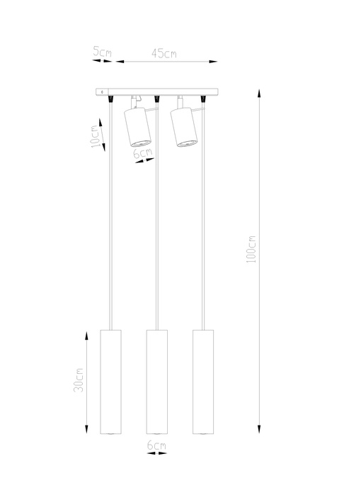 Pendellampa RING 3 svart + 5x LED-lampa GU-10 4000K Cold 7W 630lm