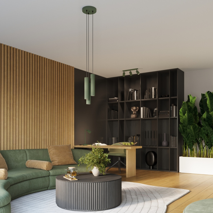 Plafond KARBON 3L olivgrön + 3x LED-lampa GU-10 4000K Kall 7W 530lm