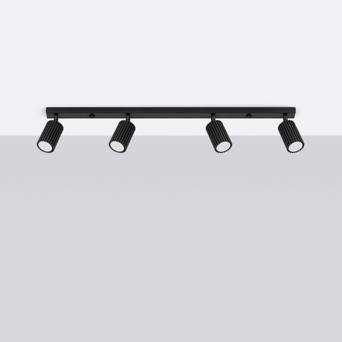 Plafond KARBON 4L svart + 4x LED-lampa GU-10 4000K Kall 7W 530lm