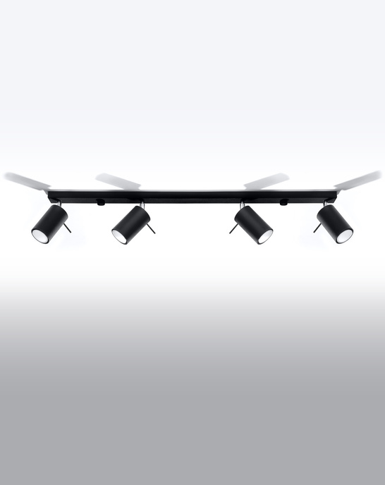 Plafond RING 4L svart + 4x LED-lampa GU-10 3000K varm 7W 620lm