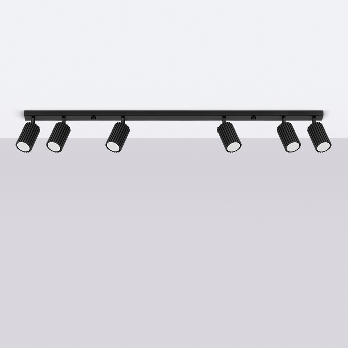 Plafond KARBON 6L svart + 6x LED-lampa GU-10 4000K Kall 7W 530lm