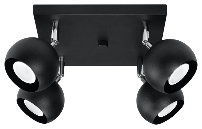 Plafond OCULARE 4 svart + 4x LED-lampa GU-10 3000K varm 7W 620lm