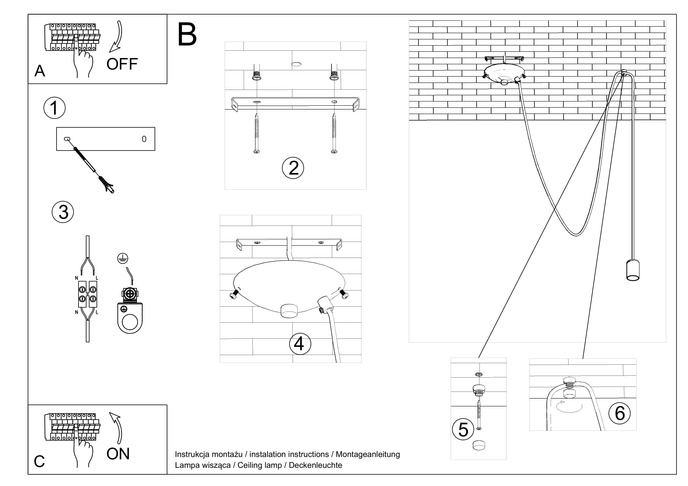Pendellampa EDISON 1 LONG svart + 1x LED-lampa E27 4000K Cold 7,5W 650lm