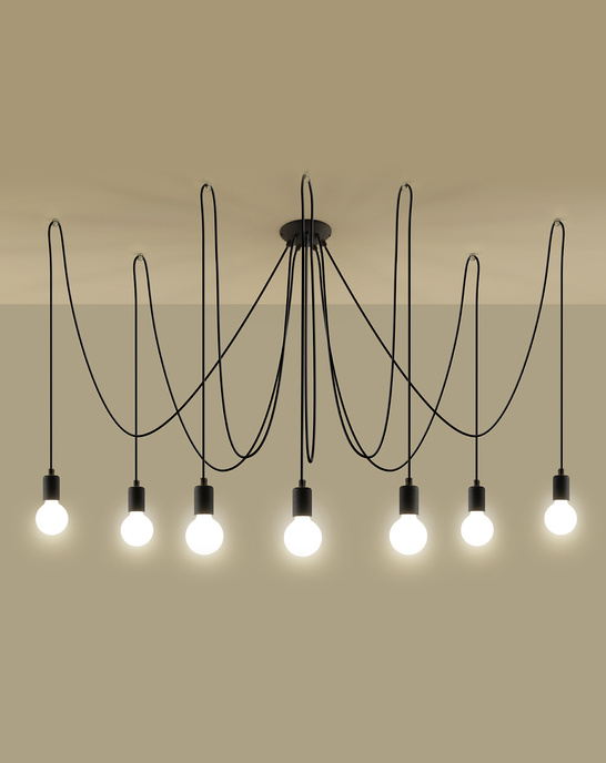 Pendellampa EDISON 7 svart + 7x LED-lampa E27 4000K Cold 7,5W 650lm