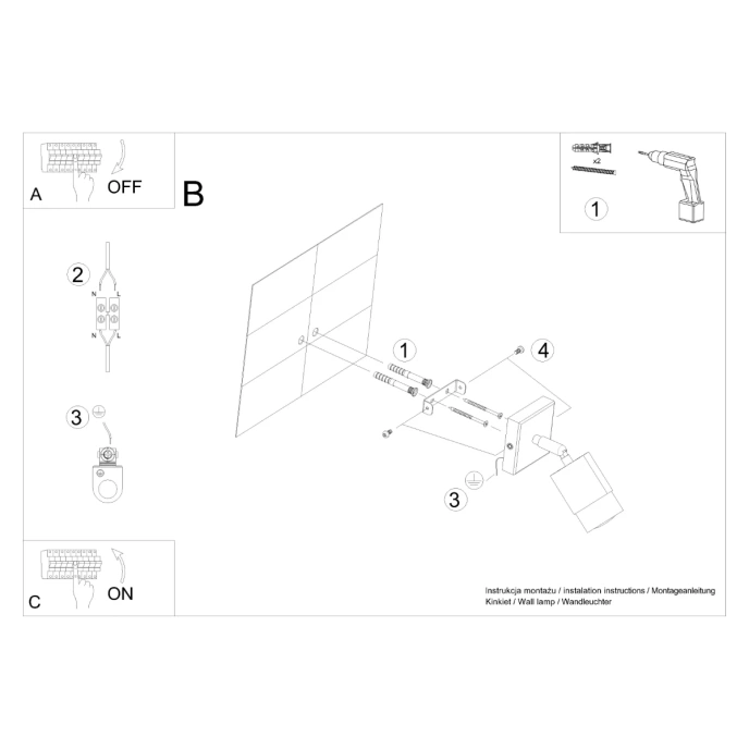 Vägglampa NERO svart/krom