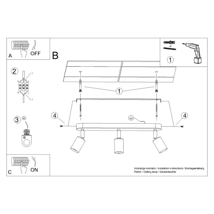 Plafond FORNES 3 svart