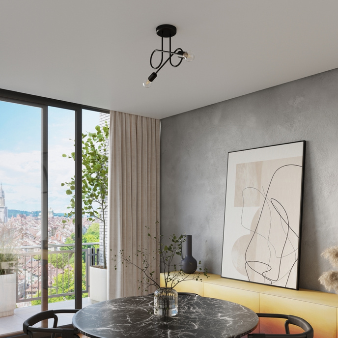 Ljuskrona LOOP 2 svart + 2x LED-lampa E27 3000K varm 7,5W 620lm