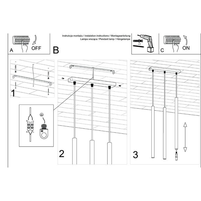 Taklampa PASTELO 3 ockraröd + 3x LED-lampa G9 4000K kall 4,5W 460lm