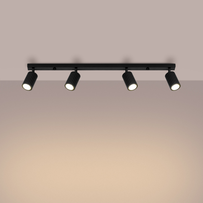 Plafond KARBON 4L svart + 4x LED-lampa GU-10 4000K Kall 7W 530lm