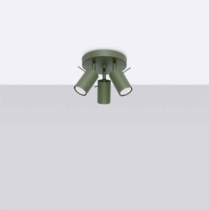 Plafond RING 3P olivgrön + 3x LED-lampa GU-10 3000K varm 7W 510lm