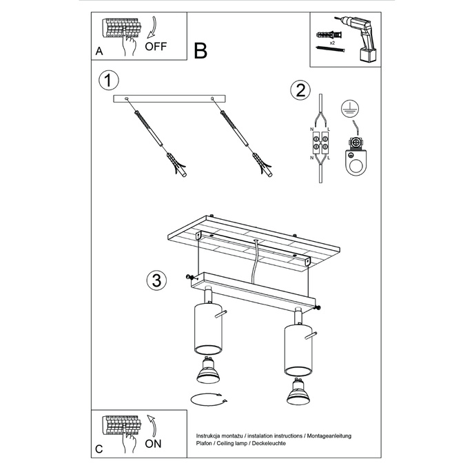 Plafond RING 2 olivgrön + 2x LED-lampa GU-10 3000K varm 7W 510lm