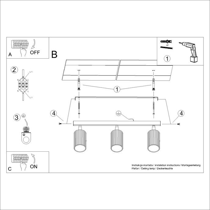 Taklampa KARBON 3L taupe