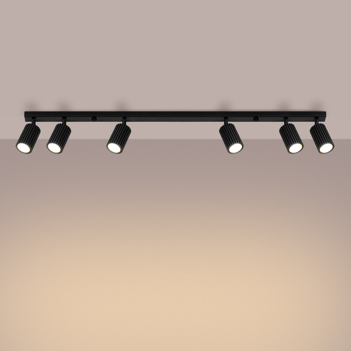 Plafond KARBON 6L svart + 6x LED-lampa GU-10 4000K Kall 7W 530lm