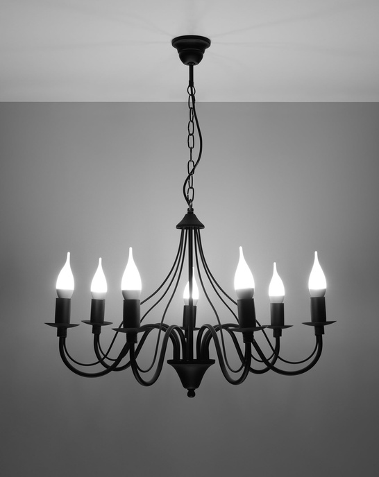 Ljuskrona MINERWA 7 svart + 7x LED-lampa E14 3000K varm 7,5W 620lm