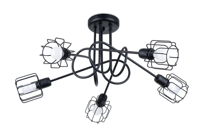 Ljuskrona BELUCI 5S svart + 5x LED-lampa E14 3000K varm 7,5W 620lm