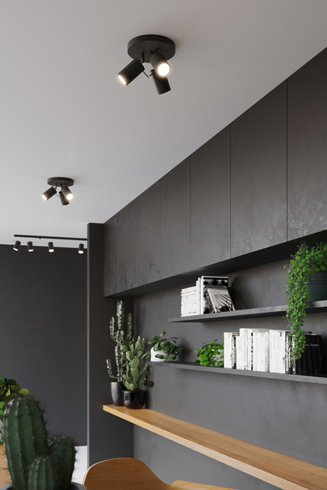 Plafond RING 3P svart + 3x LED-lampa GU-10 3000K varm 7W 620lm